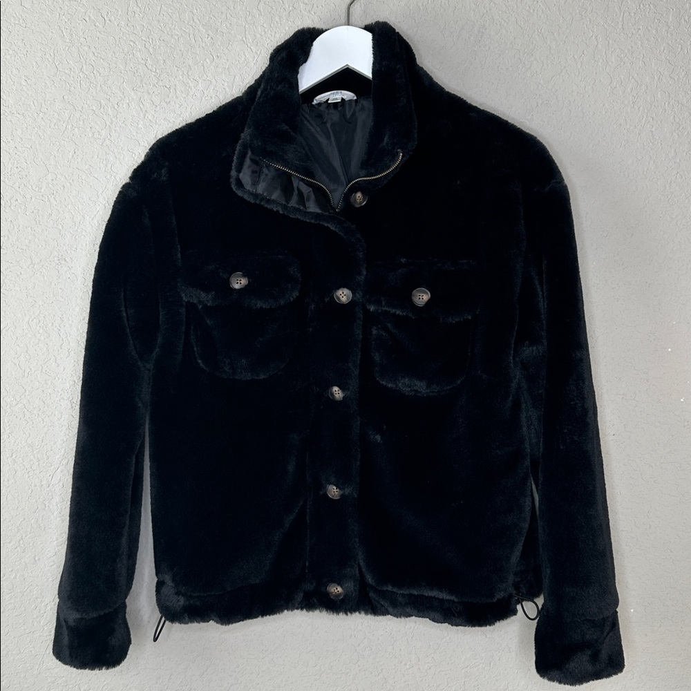 Time and Tru Black Faux Fur Teddy Jacket with Full Zip‎ and Buttons Size XS